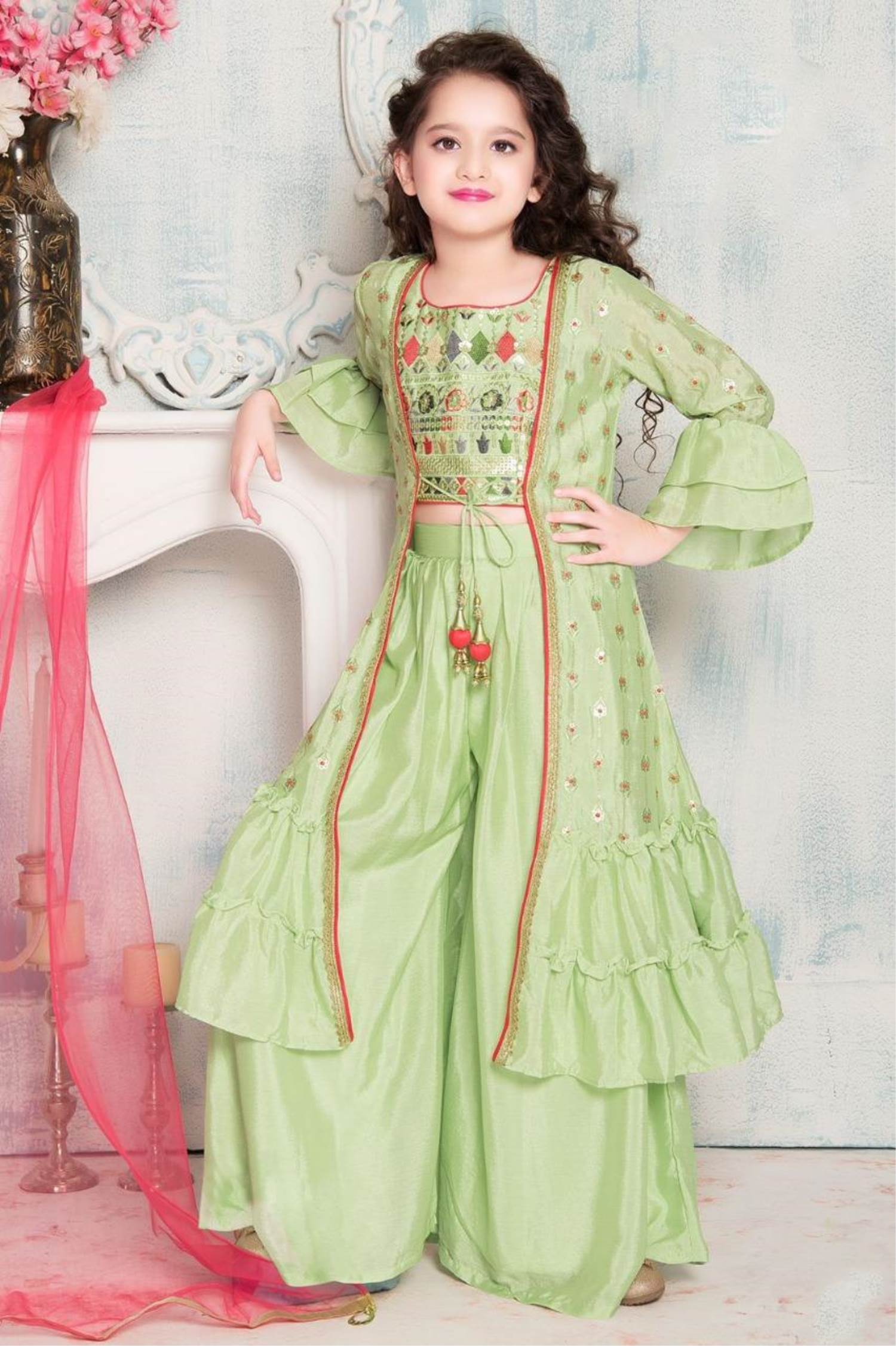 Bottle Green Coloured With Jacket Russian Palazzo Set For Girls – Betty  Ethnic India