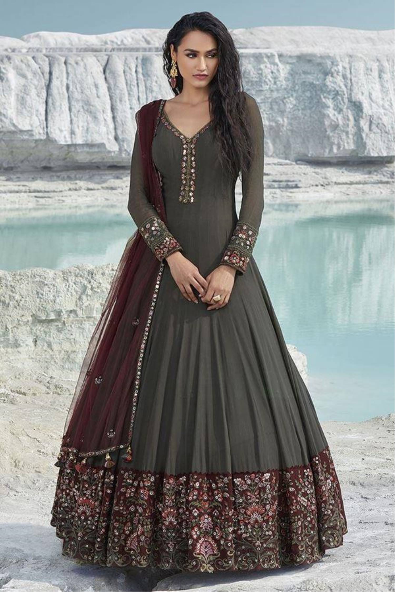 Designer Faux Georgette Heavy Embroidery Work Gown Anarkali Salwar Sui –  Sulbha Fashions