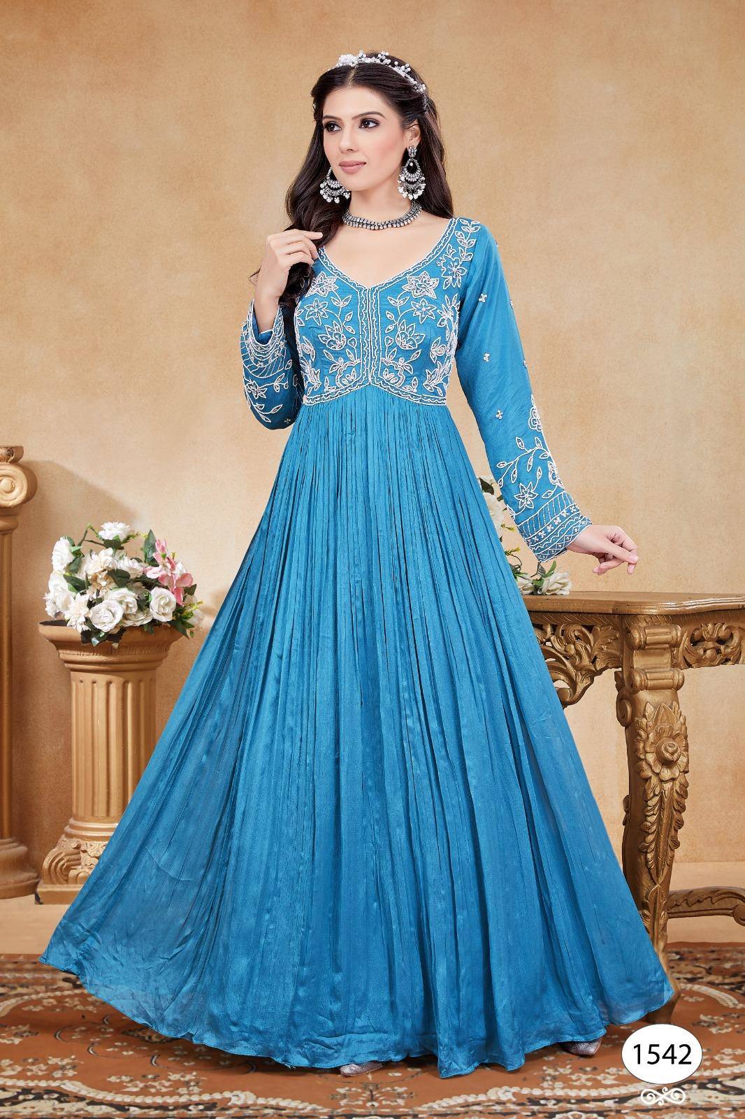 RF - Aqua Blue color Georgette Gown Dress. - Designer Salwar Kameez - Salwar  Suits - Indian