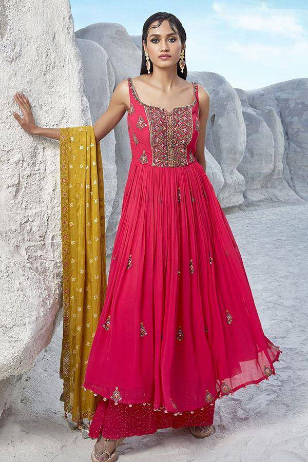 Pink Georgette Indo Western Lehenga Choli 243045